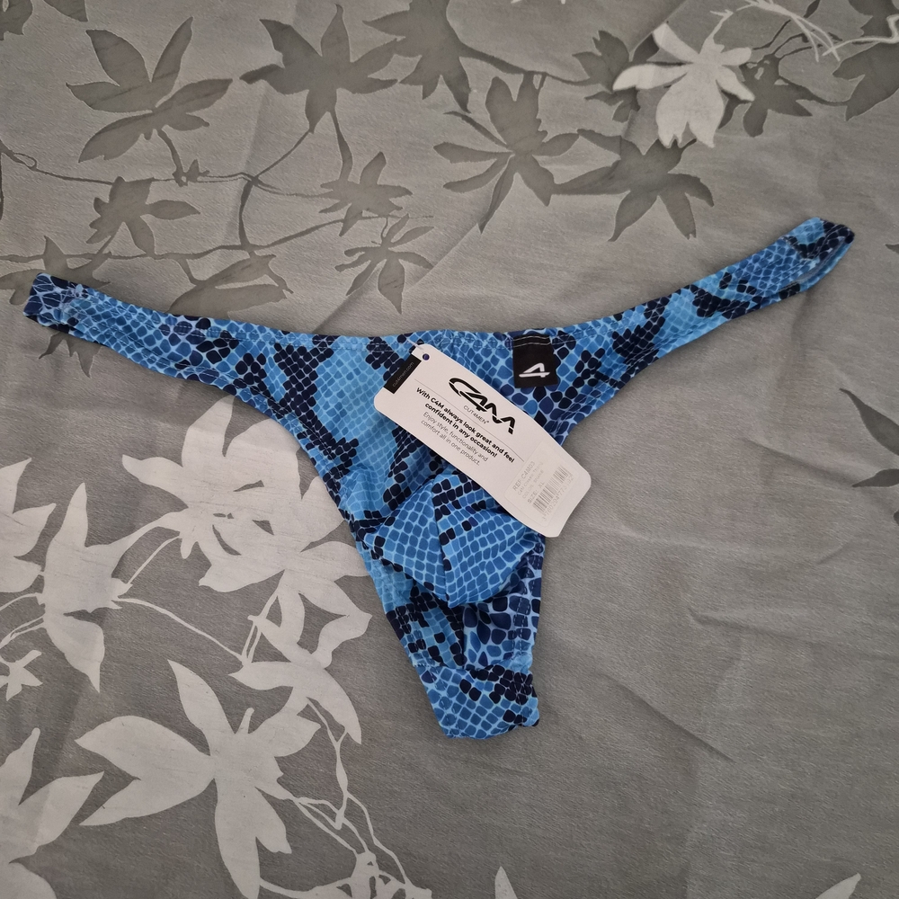 Men's blue Snakeskin Print Thong